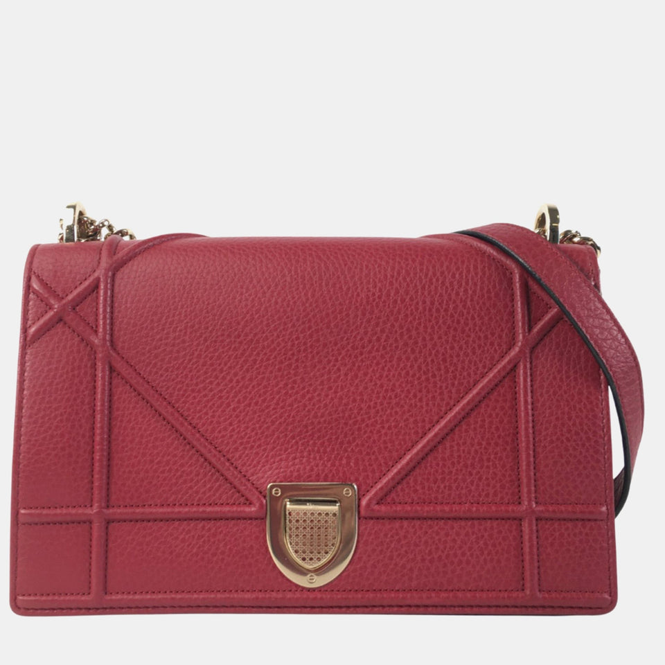 Red Pebbled Leather Medium Diorama Shoulder Bag