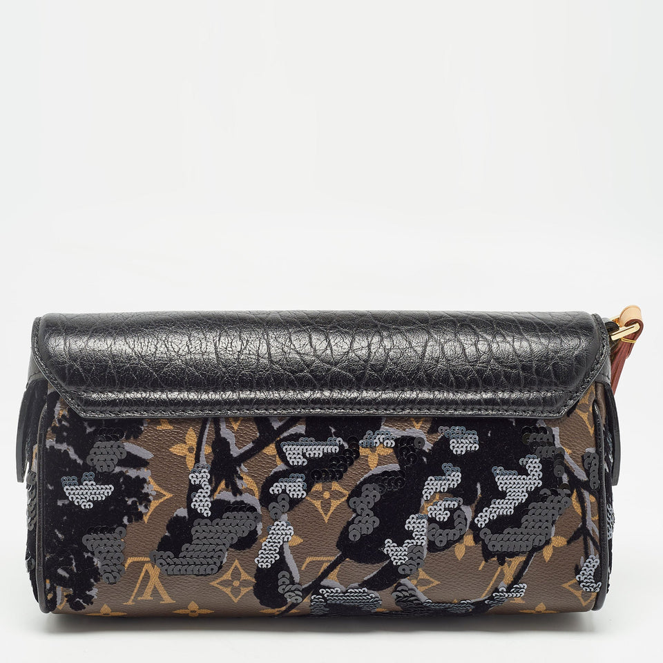 Louis Vuitton Black/monogram Canvas And Leather Limited Edition Fleur De Jais Manege Clutch