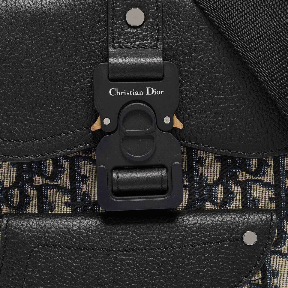 Dior Navy Blue Oblique Canvas And Leather Mini Saddle Backpack