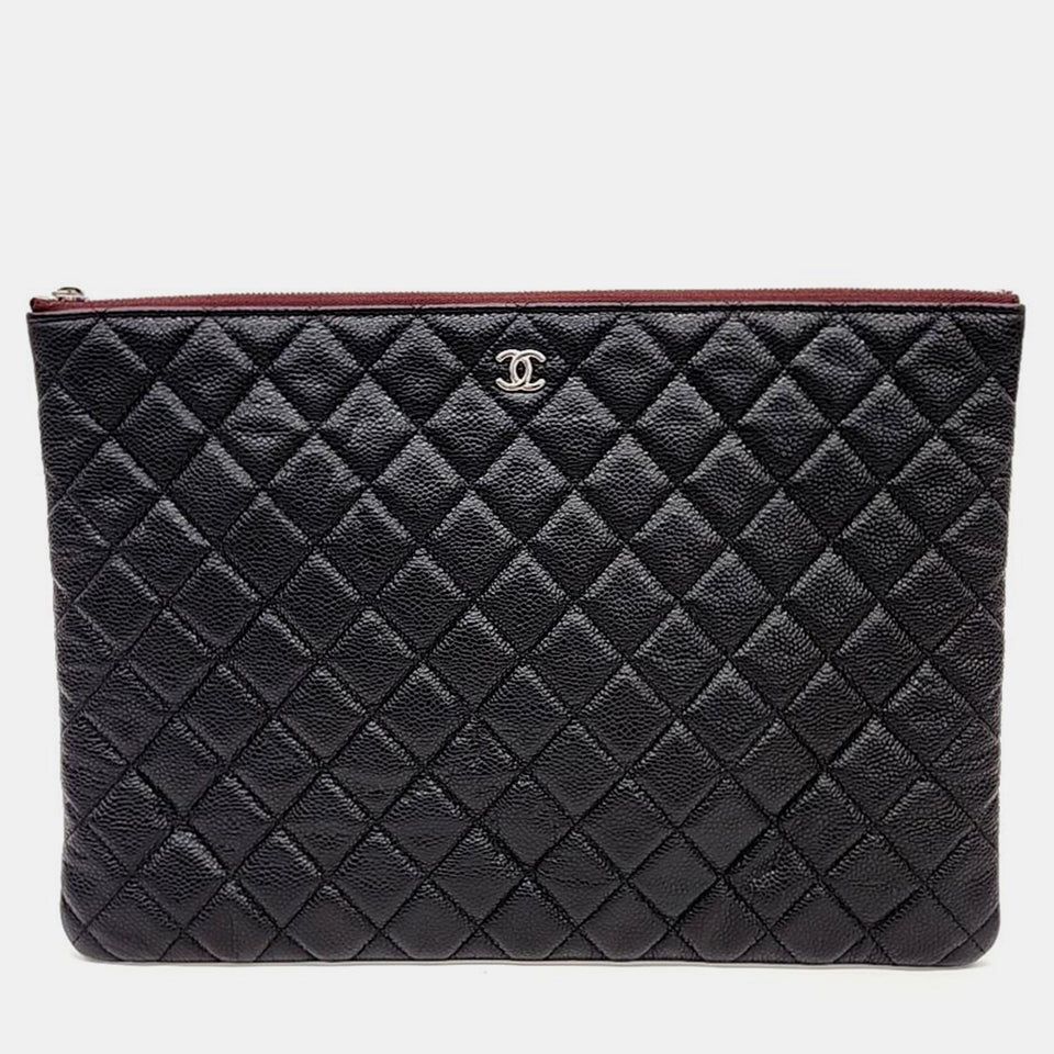 Black Caviar Leather Large Clutch Bag