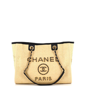 CHANEL Deauville Tote Straw with Chain Detail Small