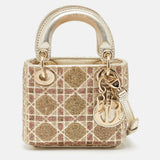 Dior Gold Cannage Leather Micro Beaded Lady Dior Tote