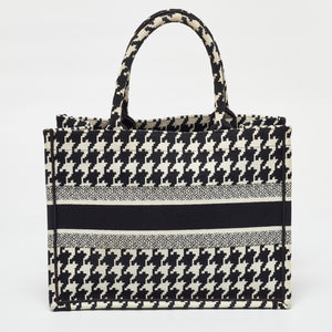 Dior Black/white Embroidered Macro Houndstooth Canvas Medium Book Tote
