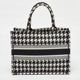 Dior Black/white Embroidered Macro Houndstooth Canvas Medium Book Tote