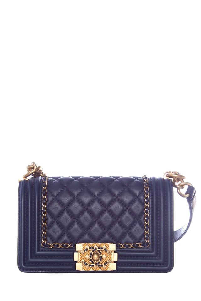 Chanel Infinity Boy Flap Quilted Calfskin Navy Small Handbag