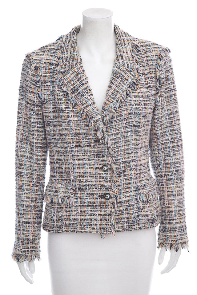 Chanel Multicolor Tweed Fringe Jacket SZ 42