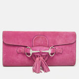 Pink Suede Crystals Horsebit Broadway Clutch