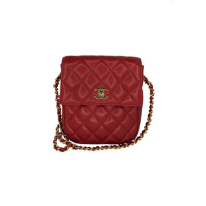 Chanel 90s Red Lambskin Quilted Mini CC Flap Messenger