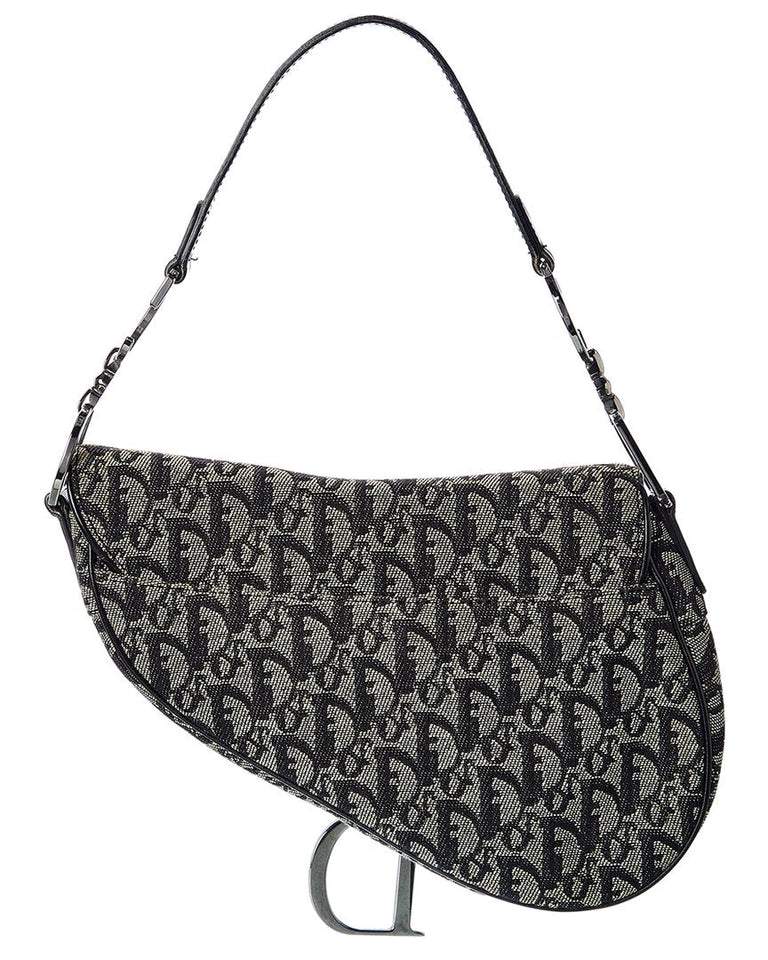 Dior Black Canvas Oblique Saddle Bag