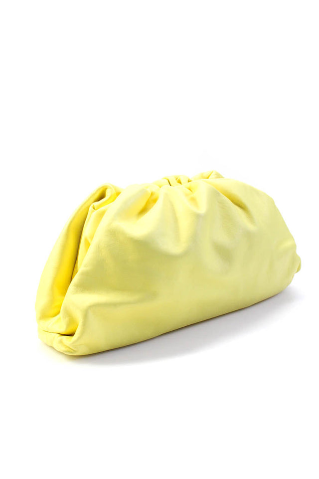 Bottega Veneta Womens The Pouch Hinged Leather Clutch Handbag Light Yellow