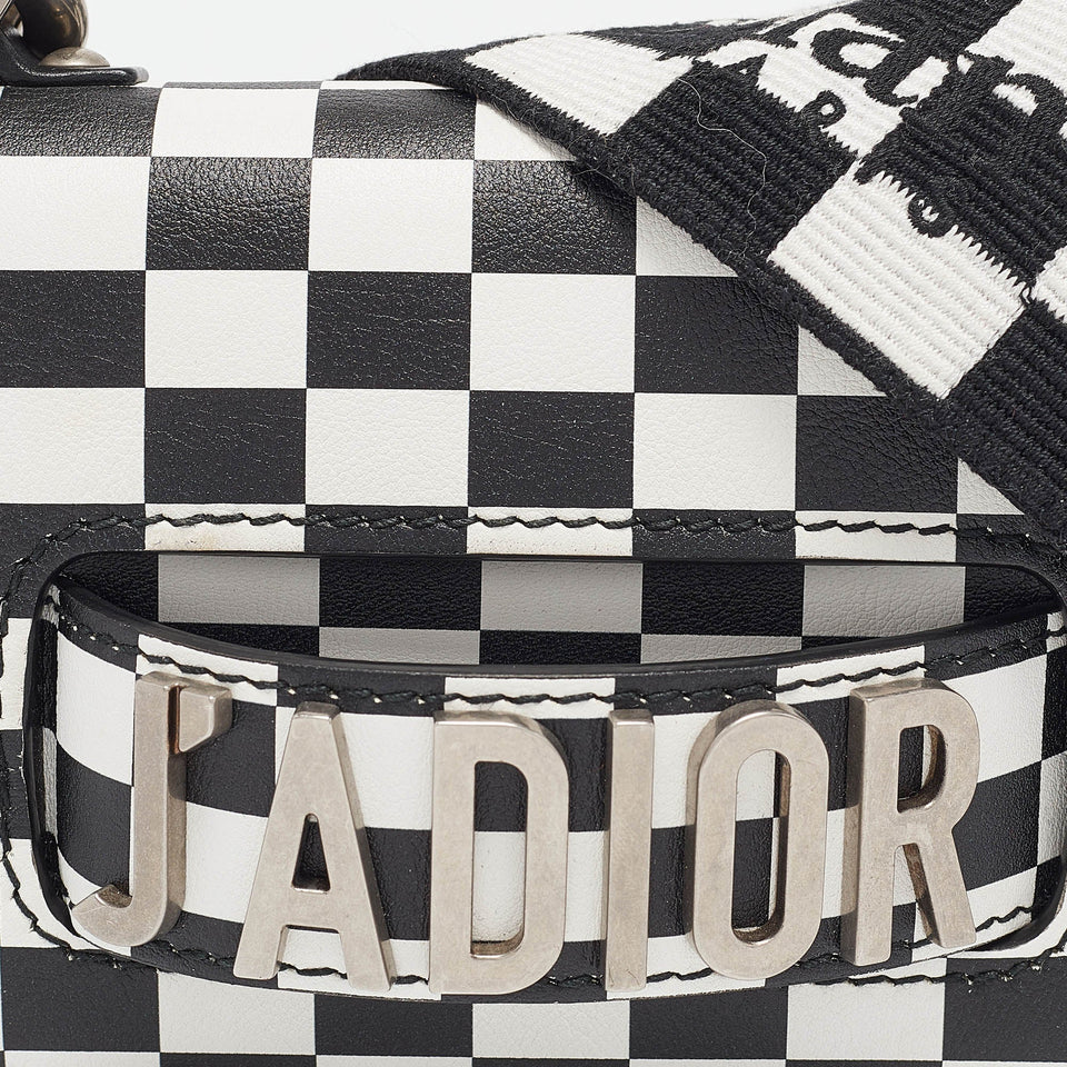 Dior Black/white Leather Mini Checkered J'adior Crossbody Bag