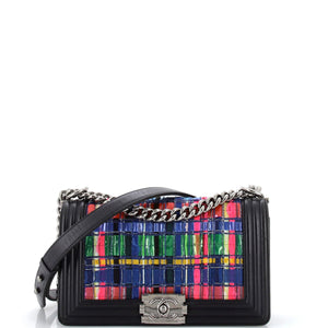 CHANEL Boy Flap Bag Woven PVC with Lambskin Old Medium