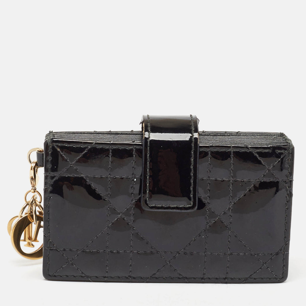 Dior Black Cannage Patent Leather Lady Dior 5 Gusset Card Holder..