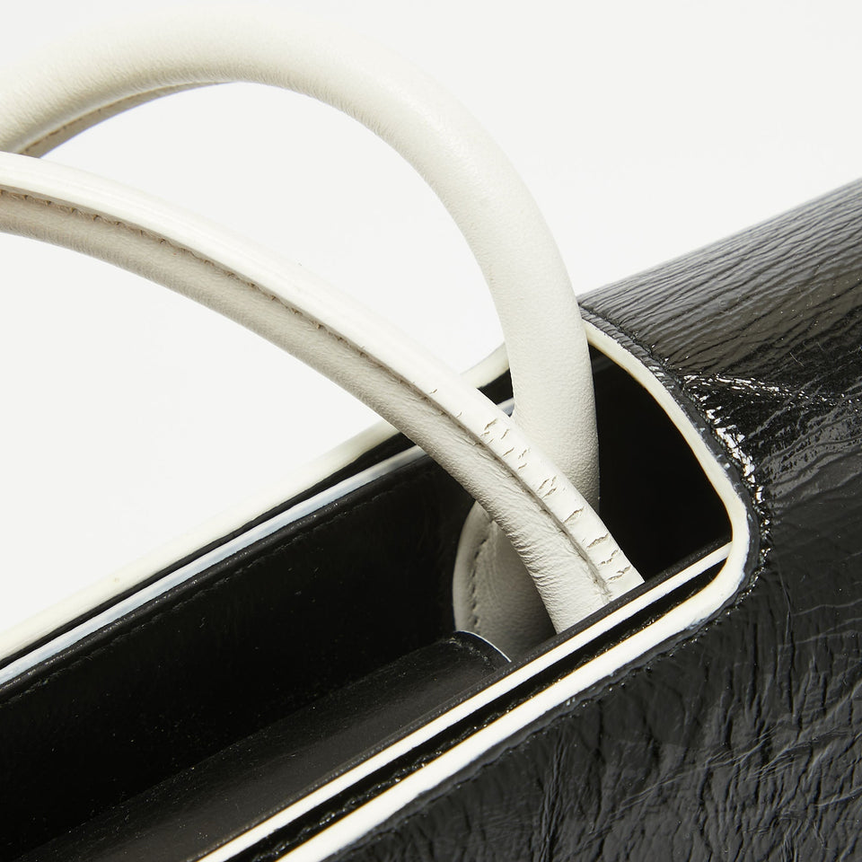 Dior Black/white Crinkled Patent Leather Medium Diorever Top Handle Bag