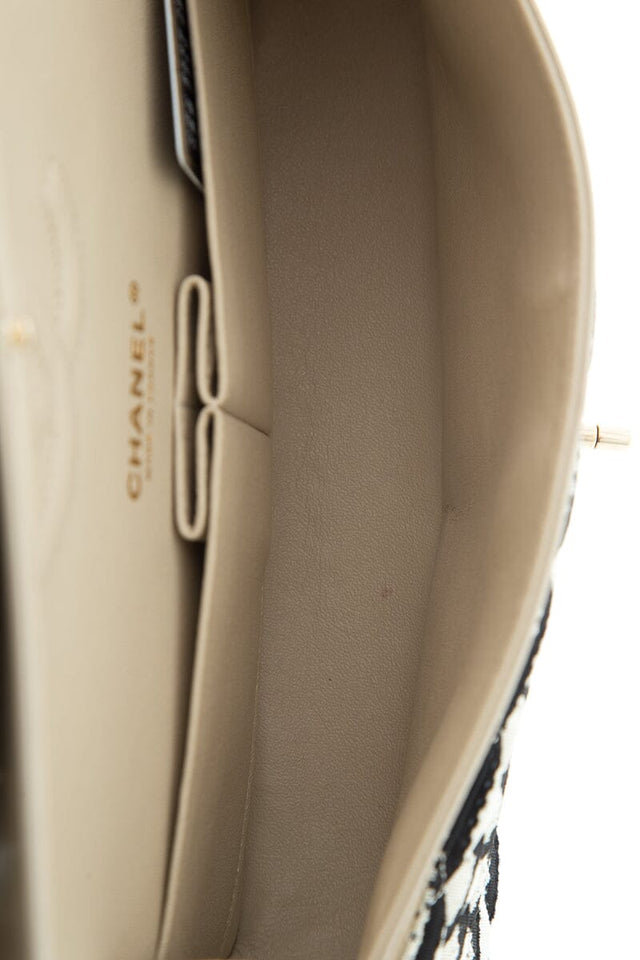 Chanel Beige & Black Classic Double Flap Quilted Striped Canvas Med Cross-Body