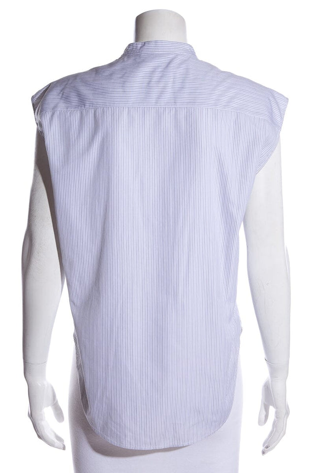 Chanel Gray & White Pinstripe Bib Blouse SZ 38