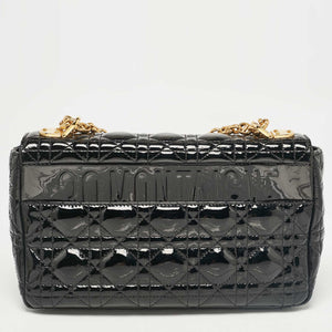 Dior Black Cannage Patent Leather Medium Caro Shoulder Bag