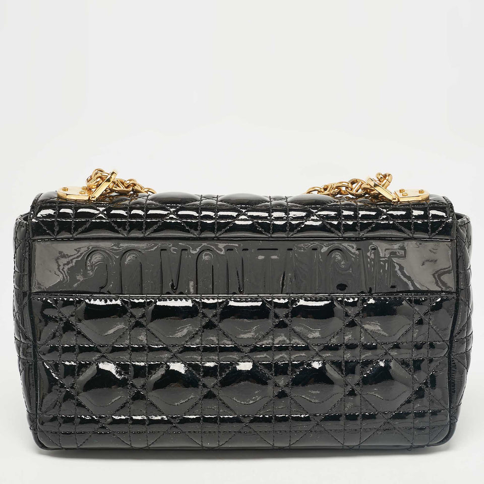 Dior Black Cannage Patent Leather Medium Caro Shoulder Bag