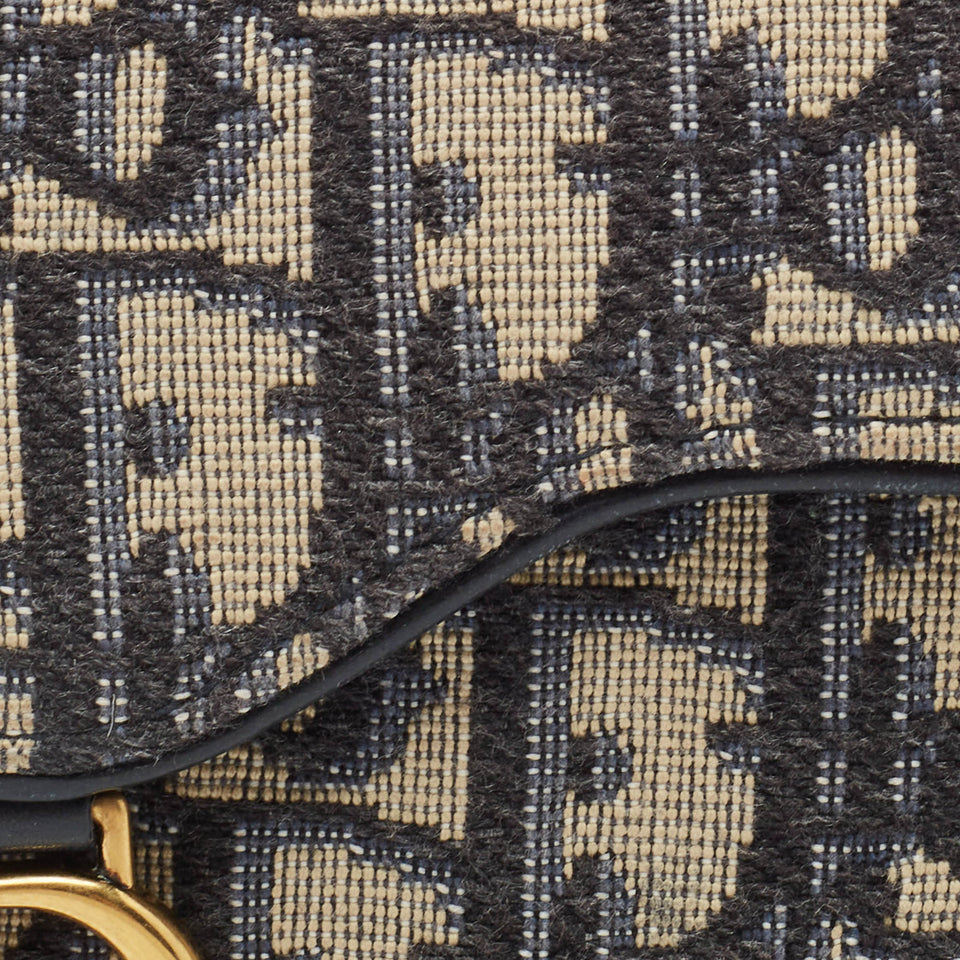 Dior Navy Blue Oblique Canvas And Leather Saddle Wallet