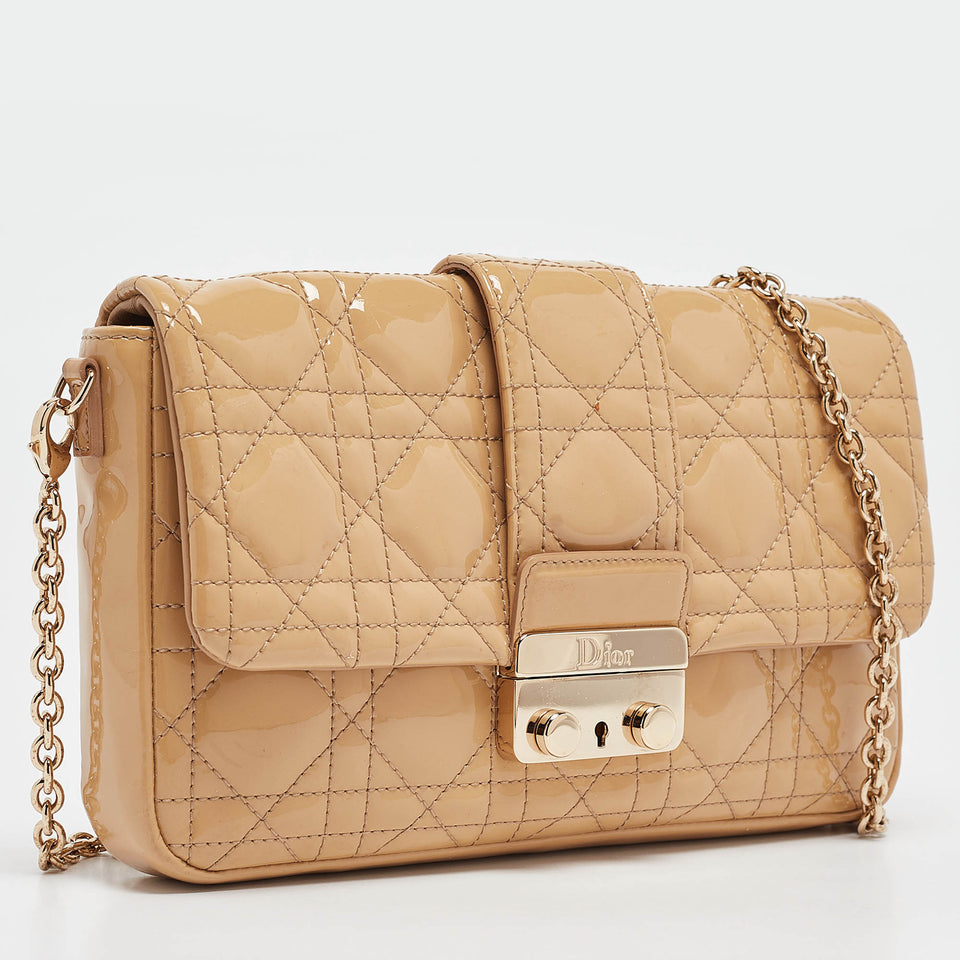 Dior Beige Cannage Patent Leather Miss Dior Promenade Chain Pouch