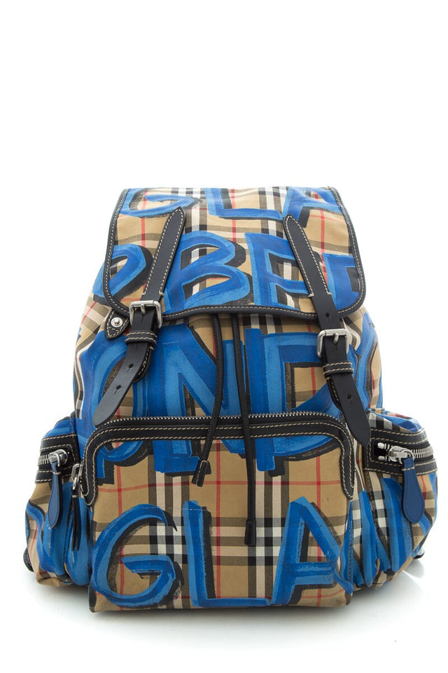 Burberry Blue Graffiti Checked Backpack