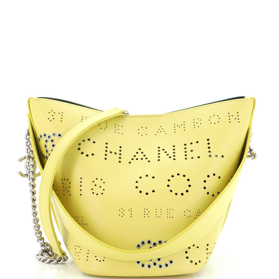CHANEL Logo Eyelets Bucket Bag Perforated Calfskin Small