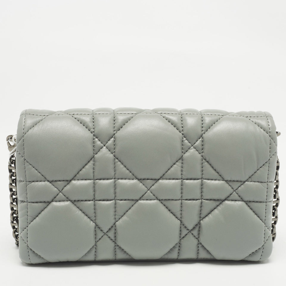 Dior Stone Grey Macrocannage Leather Mini Caro Bag