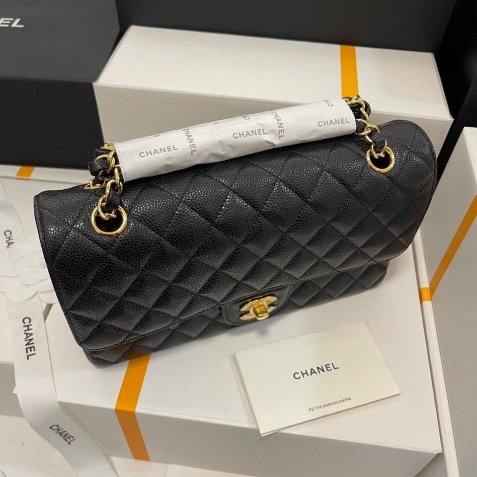 Chanel Bags | Classic Flap Chain Quilted Medium Double Gold Caviar Black