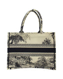 Dior Medium Book Tote Bag in Cream and Navy Blue Canvas