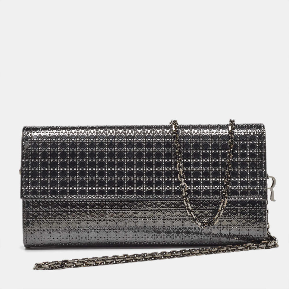 Dior Metallic Patent Leather Micro Cannage Croisiere Wallet On Chain