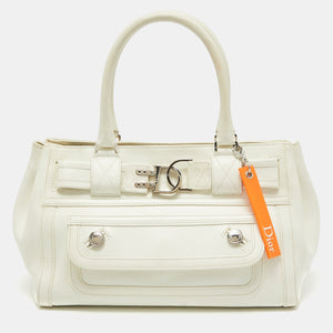 Dior White Leather Flight Tote