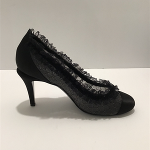 Chanel Black Lace Heels Sz 37.5 (7.5)