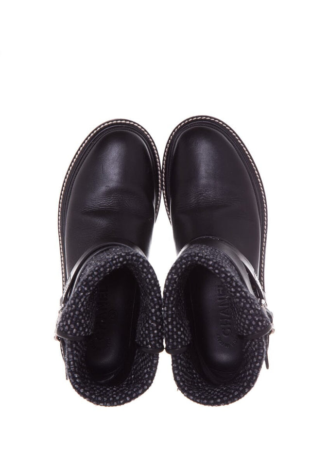 Chanel Black Tweed & Leather Boots SZ 37