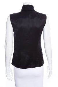 Chanel Black Silk Satin Tie Neck Tank SZ 36
