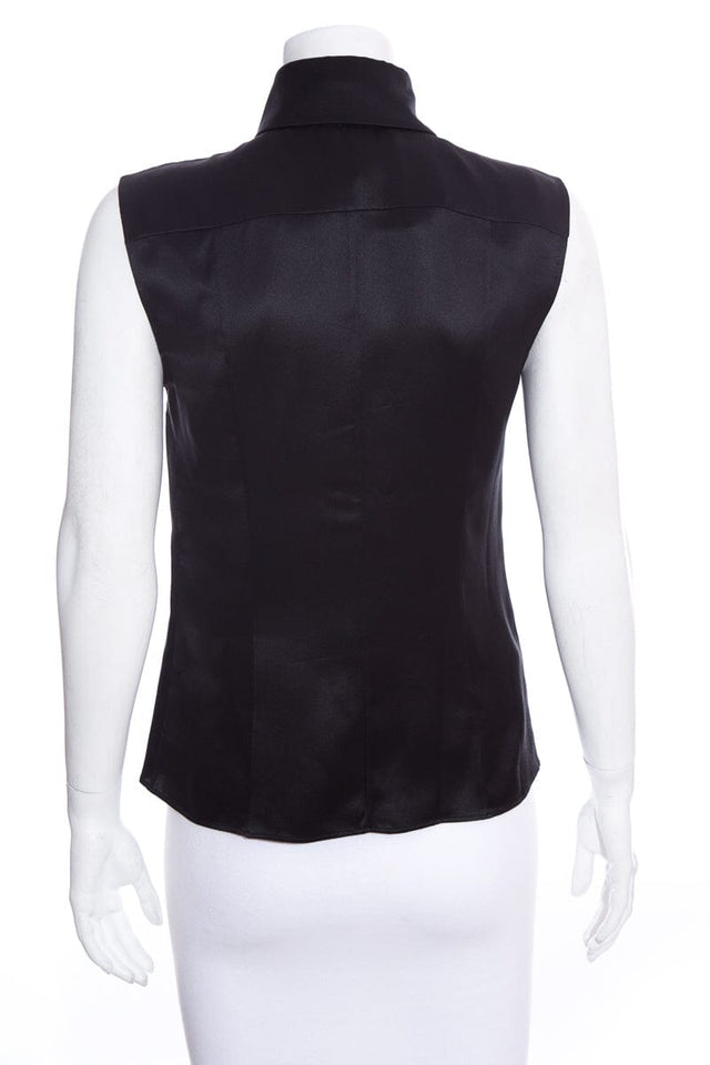 Chanel Black Silk Satin Tie Neck Tank SZ 36