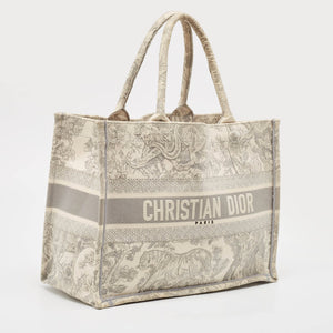 Dior Grey/white Embroidered Canvas Medium Toile De Jouy Book Tote
