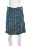 Chanel Teal Tweed Metallic Knee Length Skirt SZ 36 NWT