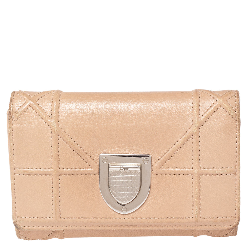 Dior Beige Leather Diorama Trifold Wallet..