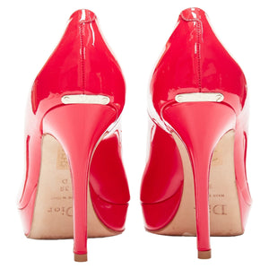 Christian Dior neon patent leather peep toe platform pumps