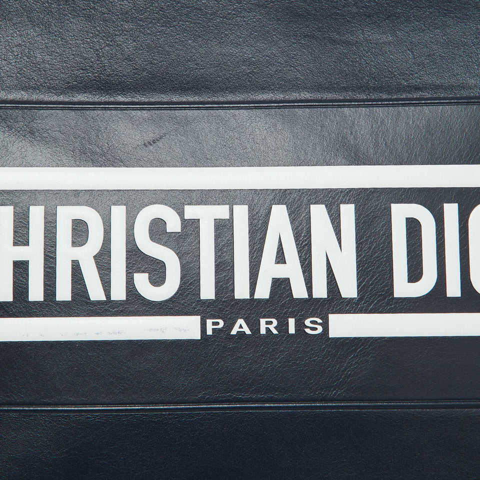 Dior Navy Blue/white Leather Logo Vibe Zip Clutch