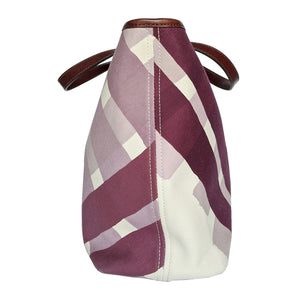Burberry Canvas Purple Check Print Tote