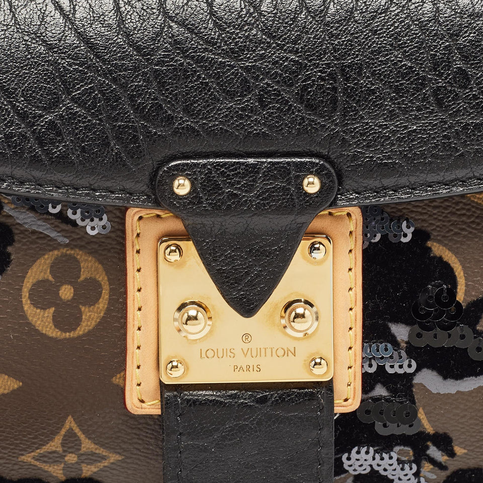 Louis Vuitton Black/monogram Canvas And Leather Limited Edition Fleur De Jais Manege Clutch