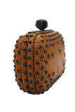 Bottega Veneta Womens Waxy Nappa Intrecciato Studded Knot Clutch Handbag Brown