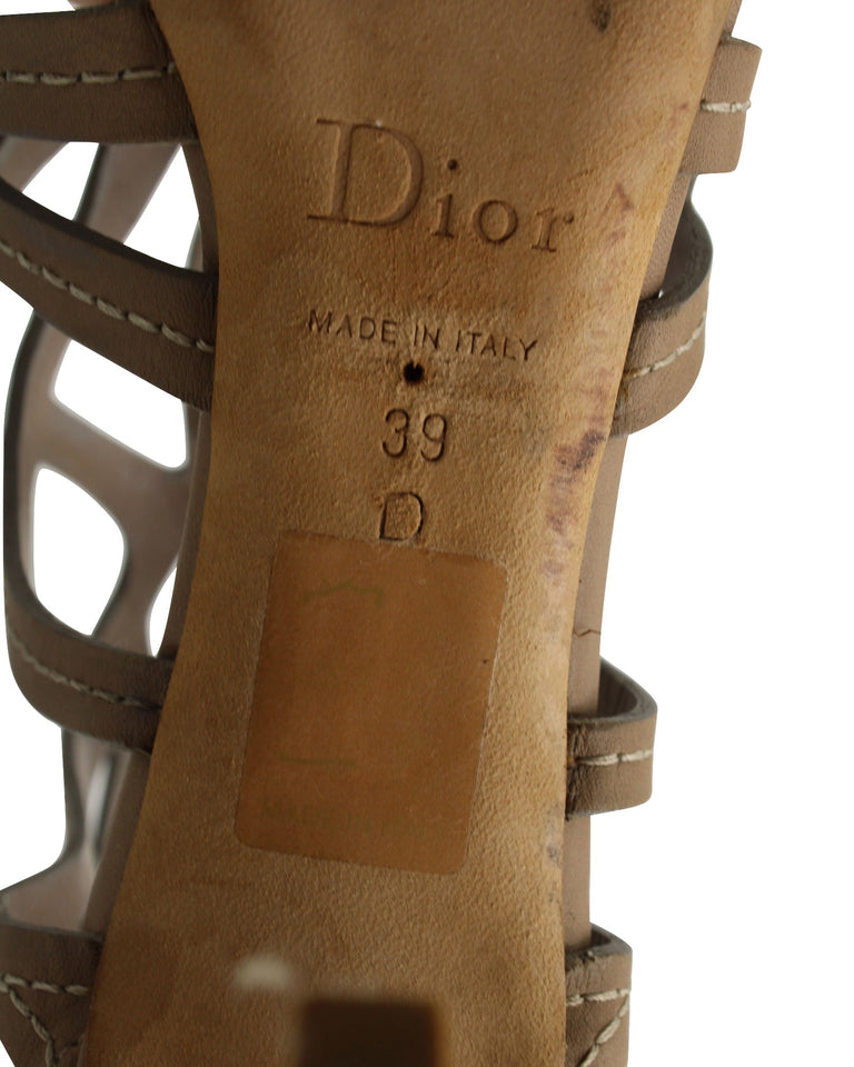 Dior Caged High Heel Sandals in Brown Leather