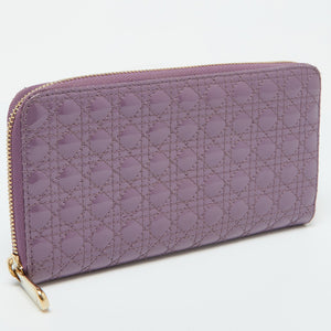 Dior Purple Cannage Patent Leather Lady Dior Zip Around Wallet