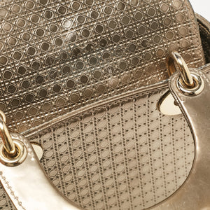 Dior Gold Microcannage Patent Leather Mini Lady Dior Tote