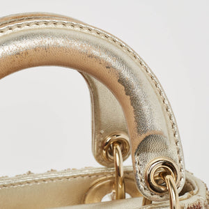 Dior Gold Cannage Leather Micro Beaded Lady Dior Tote