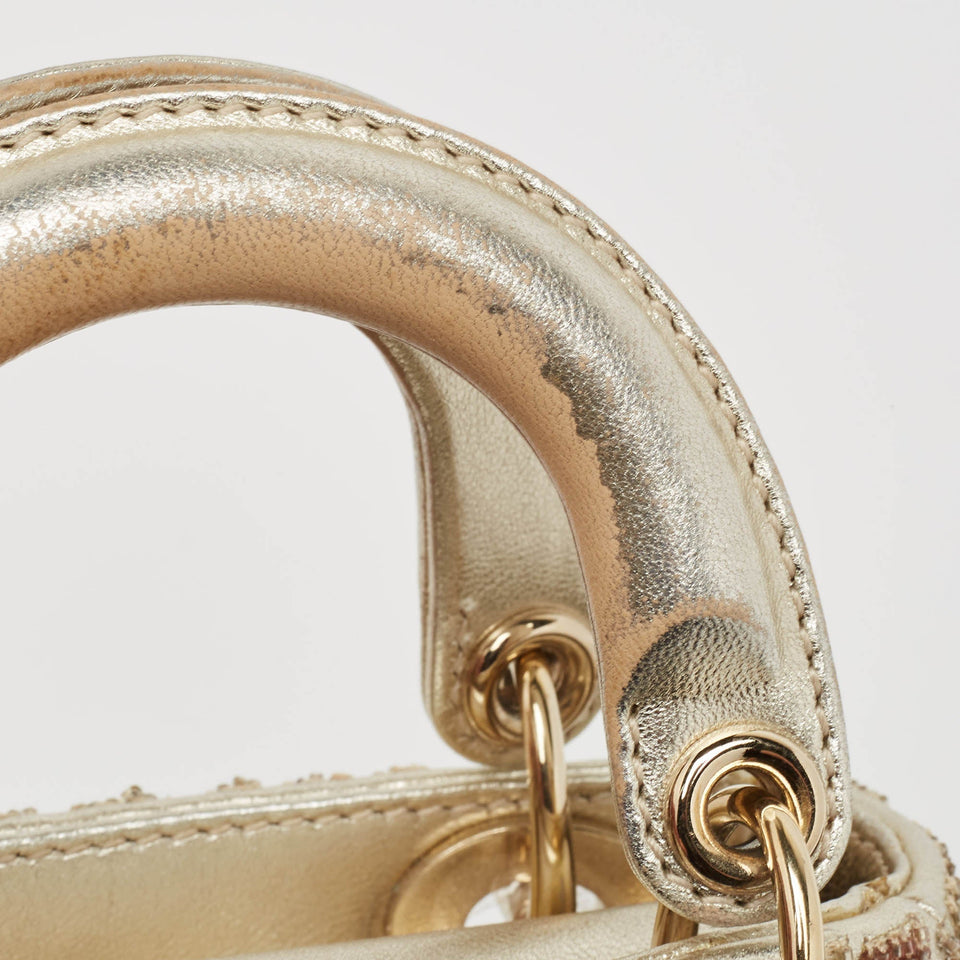 Dior Gold Cannage Leather Micro Beaded Lady Dior Tote