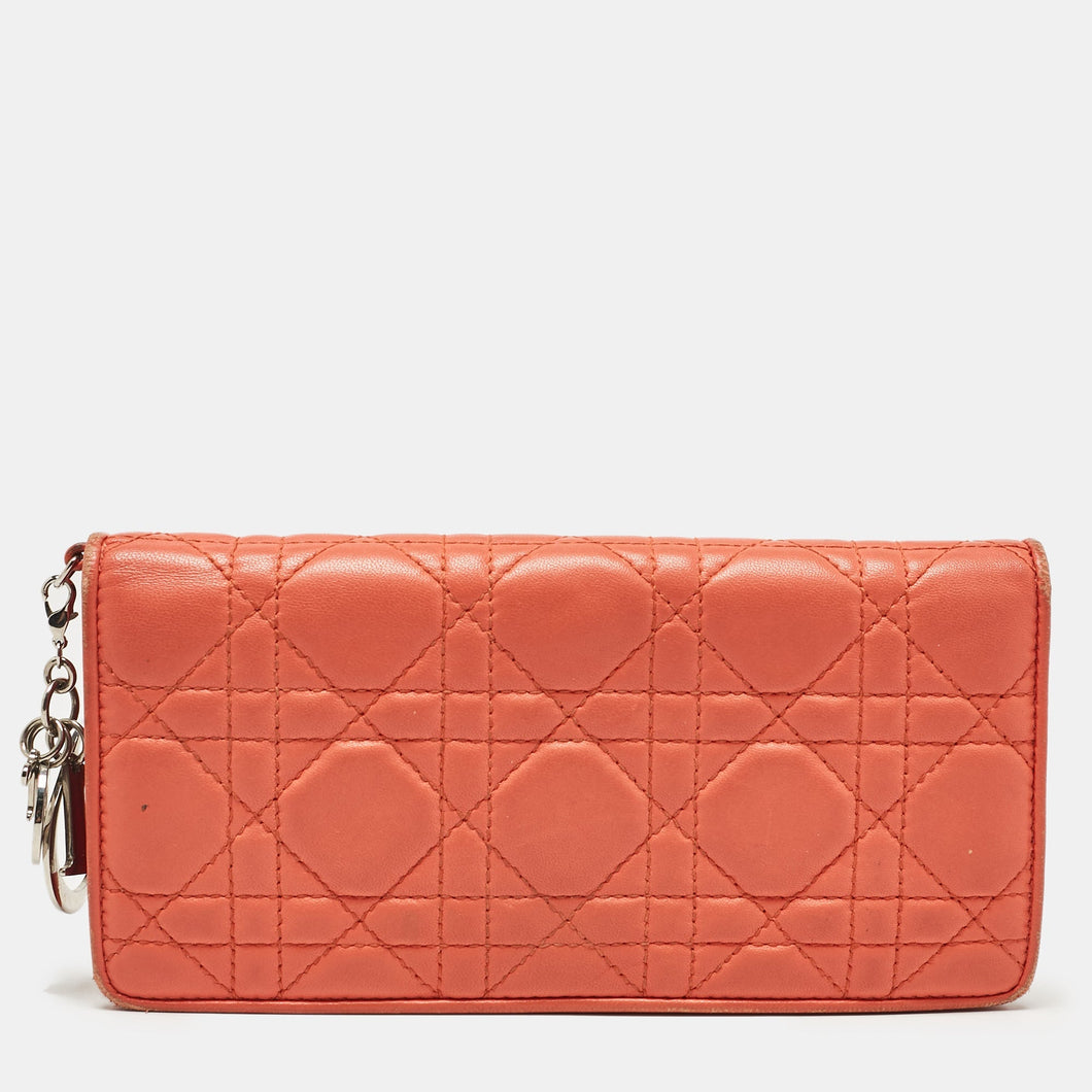 Dior Orange Cannage Leather Lady Dior Bifold Wallet
