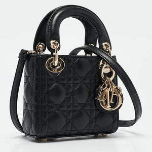 Dior Black Cannage Leather Micro Lady Dior Tote